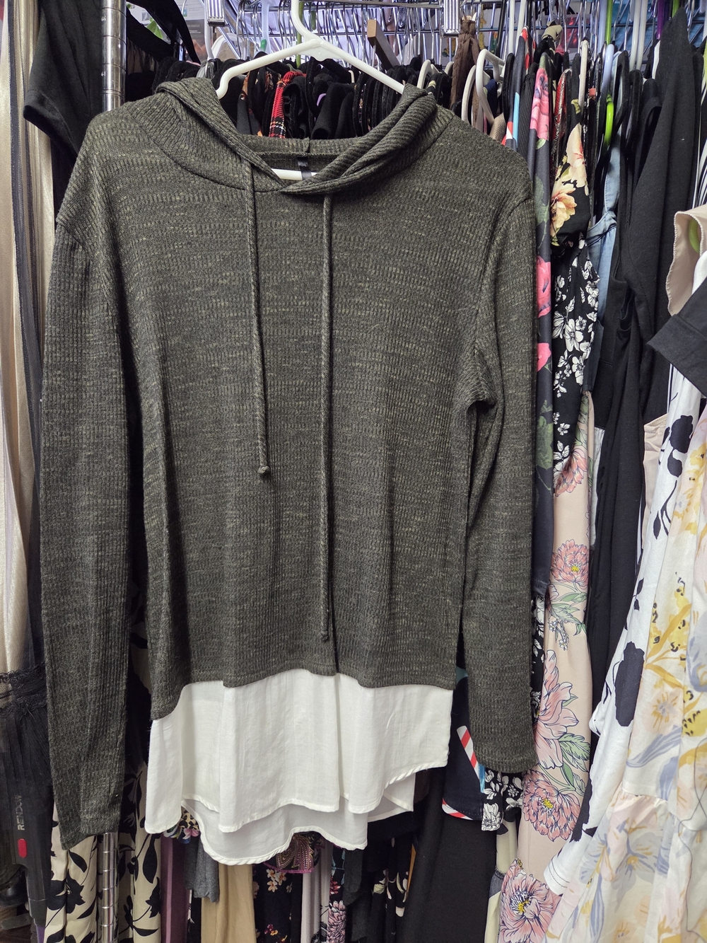 Women’s Hooded Layered Long Sleeve Top - Olive Green